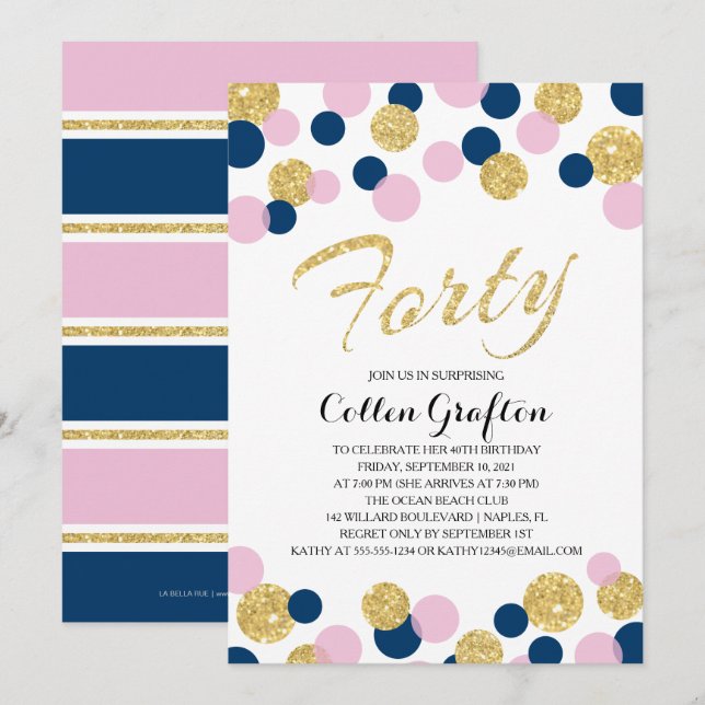 Invitation Parties scintillant étincelante Confetti | Anniver (Devant / Derrière)