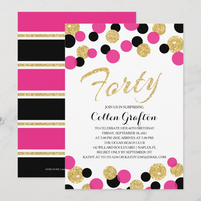 Invitation Parties scintillant étincelante Confetti | Anniver (Devant / Derrière)