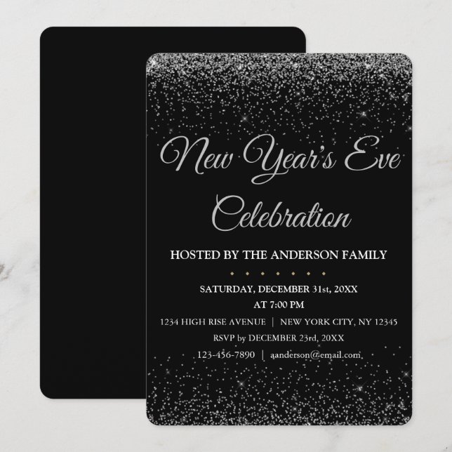 Invitation parties scintillant étincelante du Nouvel An 2022 (Devant / Derrière)