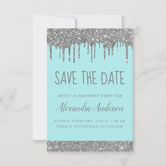 Invitation Parties scintillant étincelante en argent Sweet 16 (Devant)