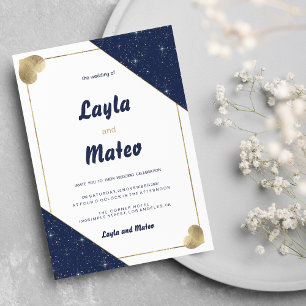 Invitation Parties scintillant étincelante en or bleu marine 