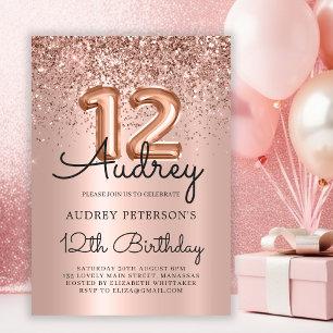 Invitation Parties scintillant étincelante Rose or ballon 12e