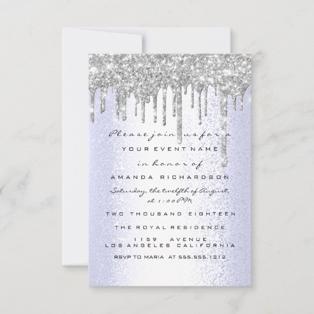 Invitation Parties scintillant étincelle gouttes d'argent ble (Devant)