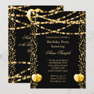 Invitation Parties scintillant Faux Foil Gold Ballons Noir An