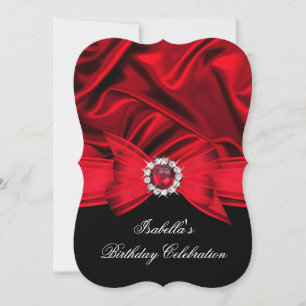 Invitation Parties scintillant Faux Jewel Red Bow Black Anniv