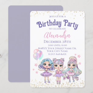 Invitation Parties scintillant fille mignonne poupées fête d'
