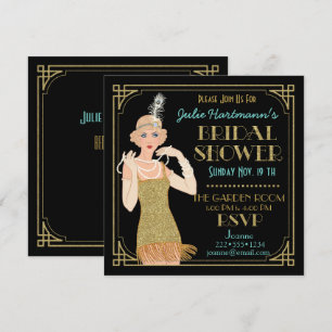 Invitation Parties scintillant Flapper Gold des années 20 Bla