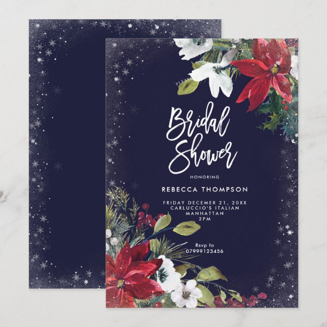 Invitation parties scintillant fleurie hiver nuptiale invitat (Devant / Derrière)