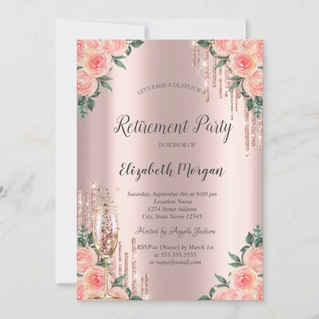 Invitation Parties scintillant, Fleurs, Rose de verre Retrait (Devant)
