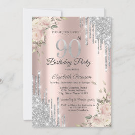 Invitation Parties scintillant, Fleurs Rose Gold 90e annivers