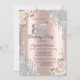 Invitation Parties scintillant, Fleurs Rose Or 85e anniversai