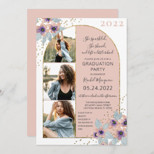 Invitation Parties scintillant Fleurs Roses Confetti Photo Gr