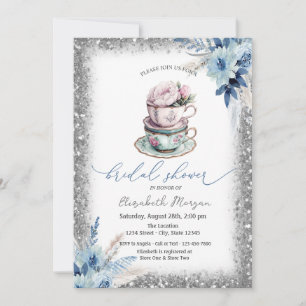 Invitation Parties scintillant Floral Tea cup Baby shower cad