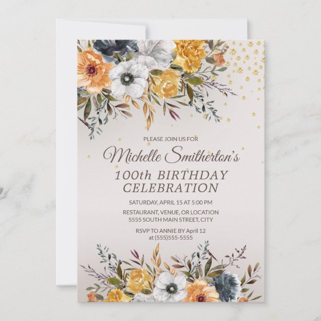 Invitation Parties scintillant florale Bleue de la Marine Jau (Devant)