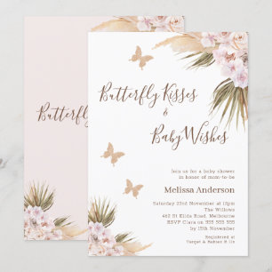 Invitation Parties scintillant florale Boho  papillon Baisers
