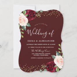 Invitation Parties scintillant Florale Bourgogne Automne Mari