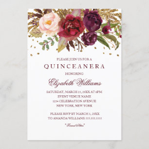 Invitation Parties scintillant florale étincelante Bourgogne 