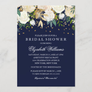 Invitation Parties scintillant florale étincelante or Fête d