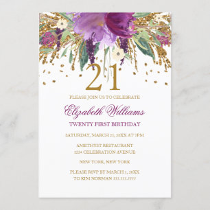 Invitation Parties scintillant florale Étincelle Améthyste 21