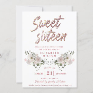 Invitation Parties scintillant florale moderne girly typograp