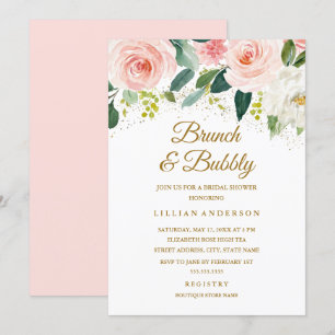 Invitation Parties scintillant Florale Rose Or Brunch Et Bull