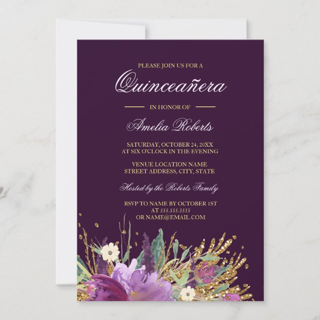 Invitation Parties scintillant florale Sparkling Quinceanera  (Devant)