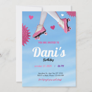 Invitation parties scintillant girly rose joli ciel bleu anni