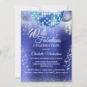 Invitation Parties scintillant Glam 40e anniversaire Blue Dis