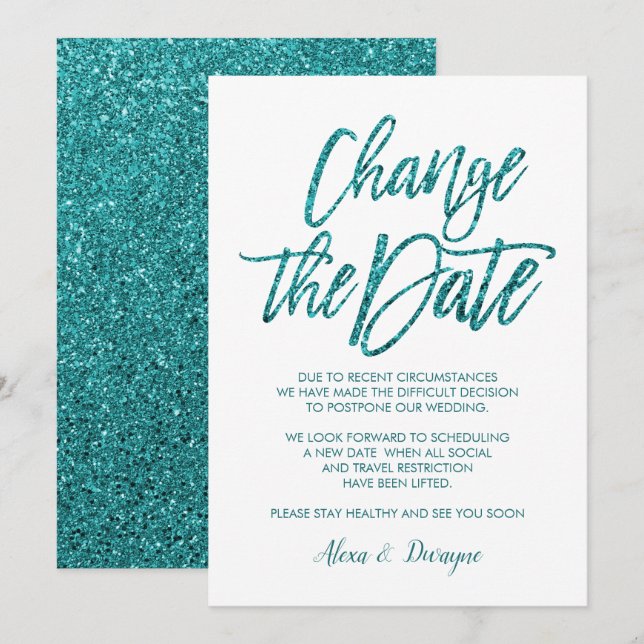 Invitation Parties scintillant Glam Aqua annulée Mariage repo (Devant / Derrière)