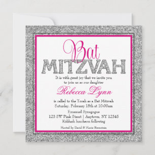 Invitation Parties scintillant Glam Faux Bat mitzvah rose arg