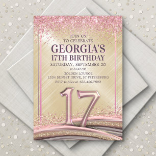 Invitation Parties scintillant Glam Rose Gold 17e anniversair