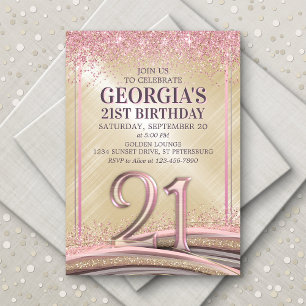 Invitation Parties scintillant Glam Rose Gold 21ème anniversa