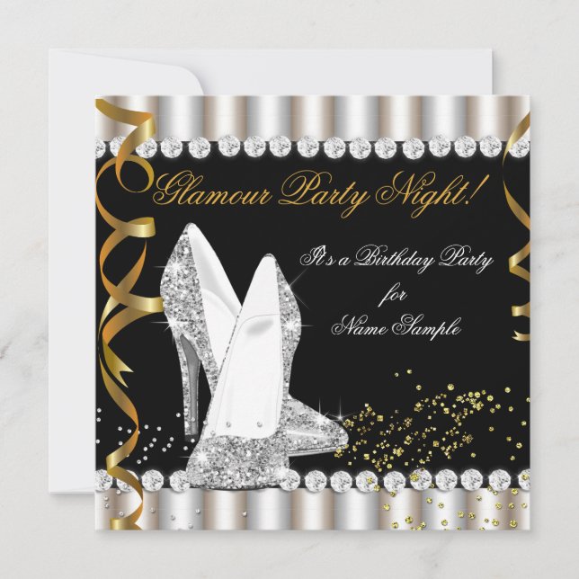 Invitation Parties scintillant Glamor Fête Nuit Argent Or Hau (Devant)