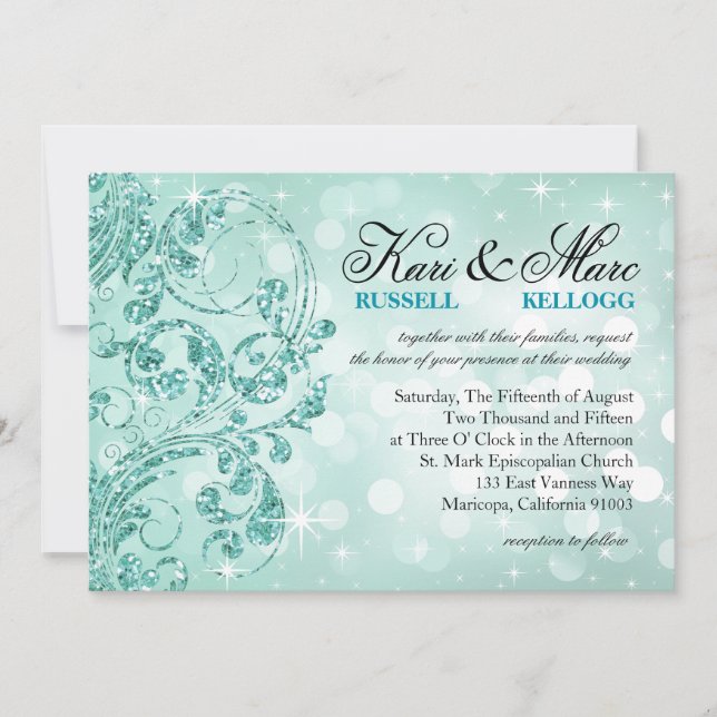 Invitation Parties scintillant Glamor Luxe Bokeh Mariage | me (Devant)