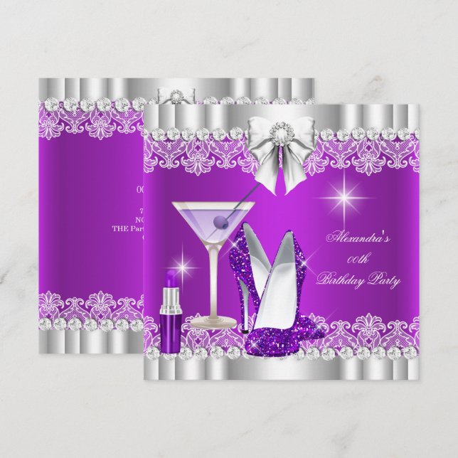 Invitation Parties scintillant Glamor Violet Hi Heures Lipsti (Devant / Derrière)