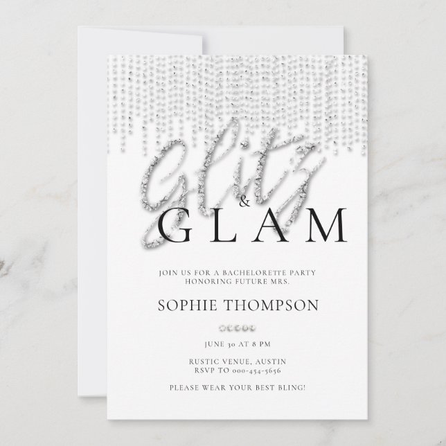 Invitation Parties scintillant Glitz Glam Drivers Bachelorett (Devant)