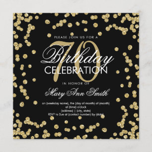 Invitation Parties scintillant Gold Black 70th Birthday Confe