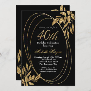 Invitation Parties scintillant Gold Black Célébration du 40e