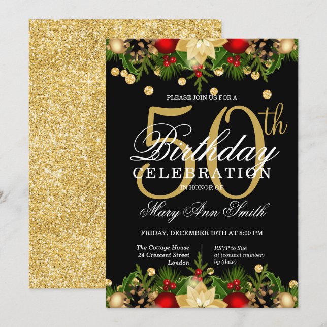 Invitation Parties scintillant Gold & Black Holiday 50e anniv (Devant / Derrière)