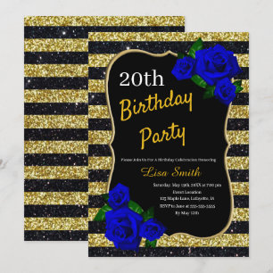 Invitation Parties scintillant Gold Black Stripes  Deep Blue 