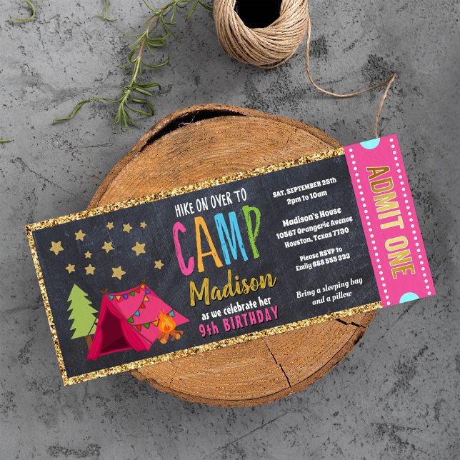 Invitation Parties scintillant Gold Blackboard Glamping Pass (Créateur téléchargé)