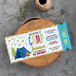 Invitation Parties scintillant Gold Blue Glamping Billets Pas