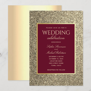 Invitation Parties scintillant Gold Burgundy Mariage de calli