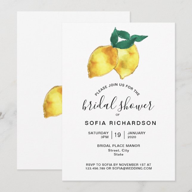 Invitation Parties scintillant Gold Citrus Citrus Verdure été (Devant / Derrière)