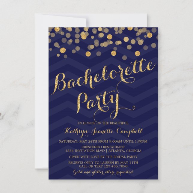 Invitation Parties scintillant Gold de la Marine Confetti Bac (Devant)