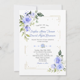 Invitation Parties scintillant Gold de luxe Frame Blue Flower