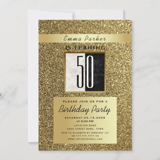Invitation Parties scintillant Gold et Black 50e anniversaire (Devant)