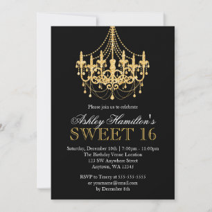 Invitation Parties scintillant Gold Faux Chandelier Sweet 16