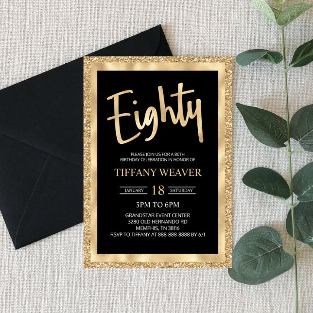 Invitation Parties scintillant Gold Foil 80th Birthday Invita (Créateur téléchargé)