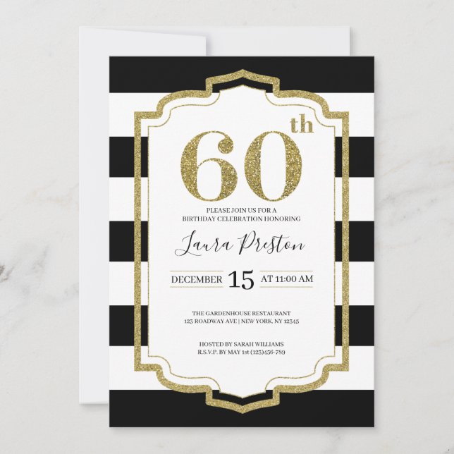 Invitation Parties scintillant Gold Frame et Black Stripes 60 (Devant)